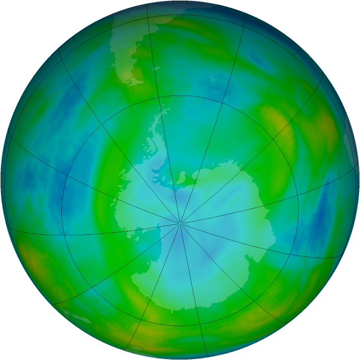 Antarctic ozone map for 21 June 1991
